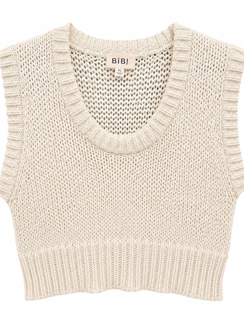 BiBi Cream Crochet Knit Sleeveless Scoop-Neck Vest